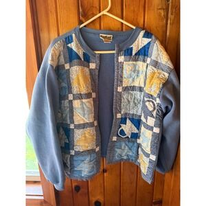 Vintage Heartland Basics Blue Quilted open front  Women's XL Sweatshirt Coat‎